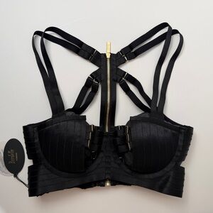 Bordelle Black Strappy Bra and Brief/Garter set Size Small - NWT